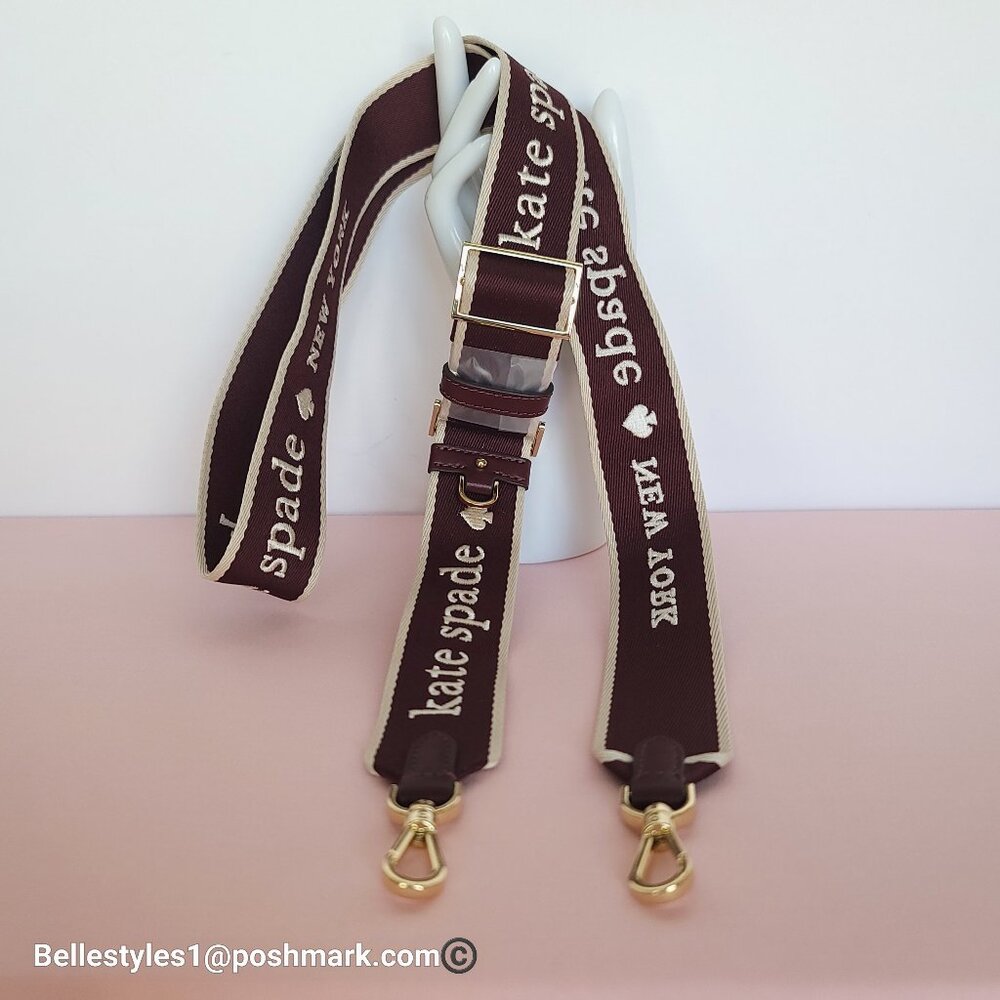 KATE SPADE Webbing Bag Strap with Embroidered Logo- Dark Merlot color ⭐